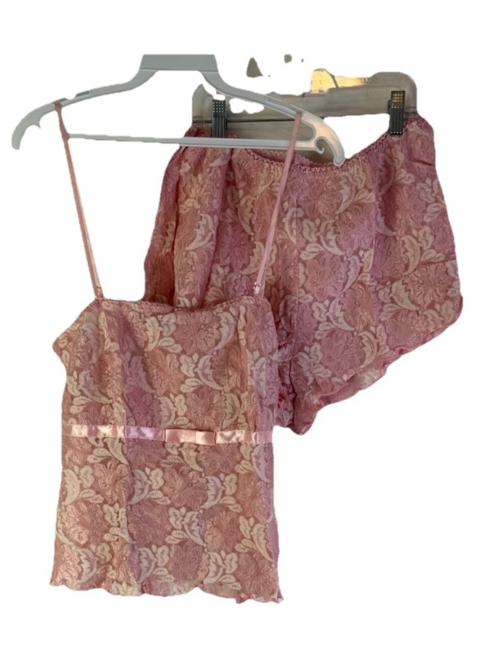 Deadstock Vintage Y2K Baby Doll Shorts Pajama Set Lace Sheer Pink Coquette
